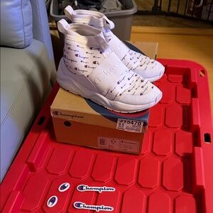 Champion Men’s White and Blue High-Top Sneakers